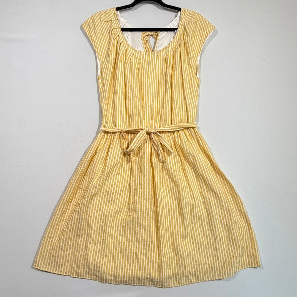 LC Lauren Conrad Womens M NWT Yellow Stripe Seersucker Dress Cottagecore Preppy